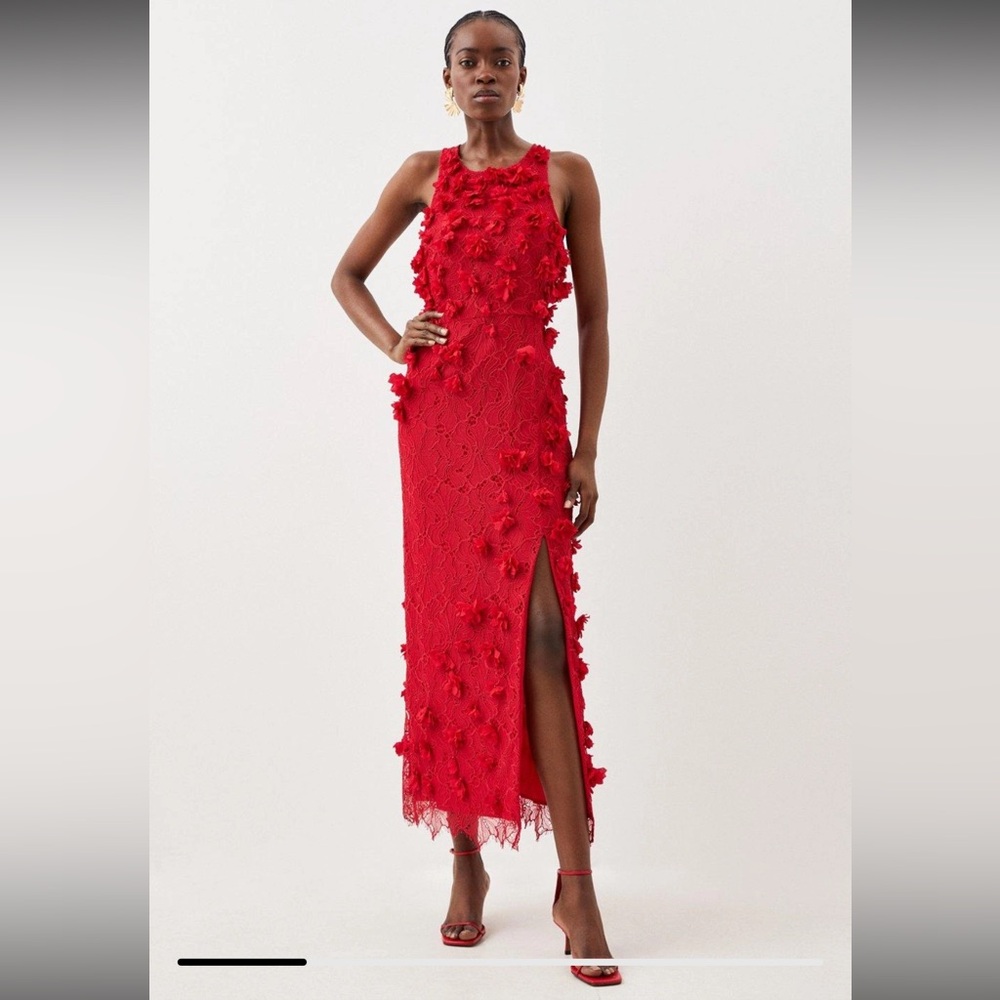 Red Floral Appliqué Lace Midi Dress – NWT – Size 8 - Picture 6 of 15